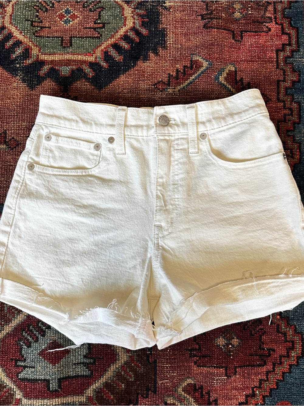 Madewell White High-Rise Cuffed Denim Shorts